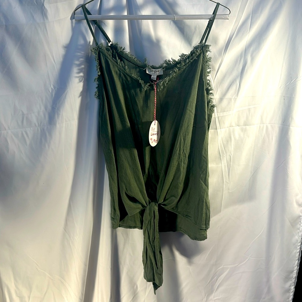 NWT Umgee tie front tank army green spaghetti strap size large summer crop top